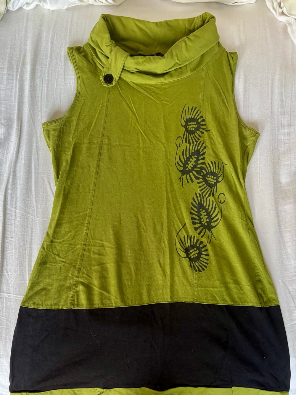 Sleeveless Olive Green Cowl Neck Tank with Black Hem